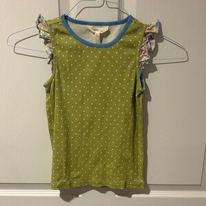 Matilda Jane Green Polka Dot Tank Top with Blue Trim